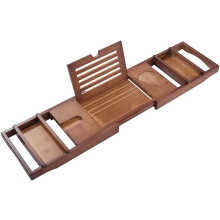 Bamboo Bathtub Tray with Adjustable Extendable Handles, Book and Tablet Holder for Tub and Shower Use