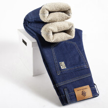 (308, 32) Men's Clothing  Winter Lamb Fluff Denim Straight Pants Men Thicken Big Size 40 Jeans High Waist Stretch Jeansy Fleece