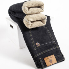 (306, 36) Men's Clothing  Winter Lamb Fluff Denim Straight Pants Men Thicken Big Size 40 Jeans High Waist Stretch Jeansy Fleece