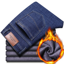 (6001-Blue, 34) Men's Clothing  2024 New Jeans Brand Autumn Winter Jeans Warm Flocking Warm Soft Men Activities Warm Fleece Men