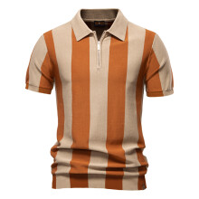 (PSD8059-Yellow, EUR S 55-65kg) Men's Clothing  Classic  2025 New Summer Men's Breathable Striped Contrast Panel Polo Shirt - Casual Short Sleeve