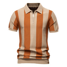 (PSD8060-Yellow, EUR S 55-65kg) Men's Clothing  Classic  2025 New Summer Men's Breathable Striped Contrast Panel Polo Shirt - Casual Short Sleeve
