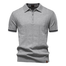 (PSD8037-Lgray, EUR XXL 95-105kg) Men's Clothing  2025 Summer Men's Knit Cotton Polo Shirt - Breathable & Stretch Turn-Down Collar Design for Business