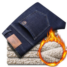 (Blue-306 Fleece, 38) Men's Clothing Winter Warm Fleece Jeans Men's Thick Thermal Casual Straight Denim Pants Male Business Work Stretch