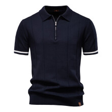 (PSD8037-navy, EUR XXL 95-105kg) Men's Clothing  2025 Summer Men's Knit Cotton Polo Shirt - Breathable & Stretch Turn-Down Collar Design for Business
