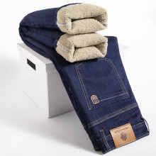 (306, 33) Men's Clothing  Winter Lamb Fluff Denim Straight Pants Men Thicken Big Size 40 Jeans High Waist Stretch Jeansy Fleece