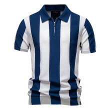 (PSD8059-Navy, EUR XL 85-95kg) Men's Clothing  Classic  2025 New Summer Men's Breathable Striped Contrast Panel Polo Shirt - Casual Short Sleeve