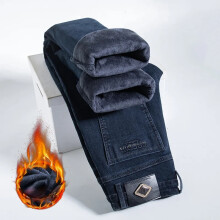 Men's Clothing  Winter 2025 Men's Thicken Fleece Jeans Business Pans Denim Pants Loose Straight Stretch Warm Trousers