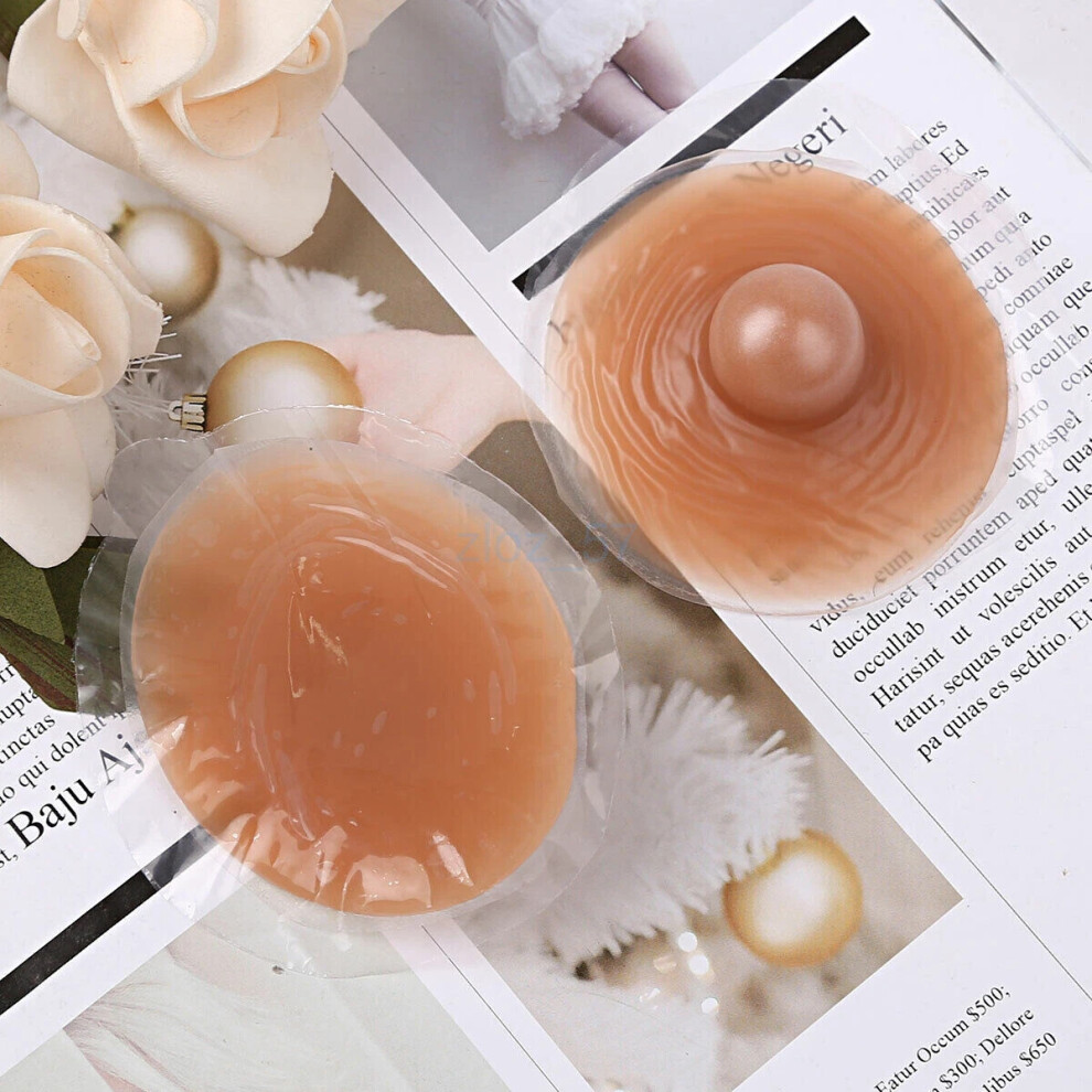 (1 Pair Brown) A Pair Reusable Silicone Fake Nipples Cover Breast Pad Adhesive Washable Sticker