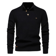 (SW833-Black, EUR L 80-90kg) Men's Clothing  Modern Mens Mock Neck Button up Cotton Pullover Sweaters Casual Social Knit Turtleneck Autumn Winter