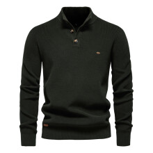 (SW833-DarkGreen, EUR M 70-80kg) Men's Clothing  Modern Mens Mock Neck Button up Cotton Pullover Sweaters Casual Social Knit Turtleneck Autumn Winter