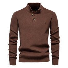 (SW833-Coffee, EUR M 70-80kg) Men's Clothing  Modern Mens Mock Neck Button up Cotton Pullover Sweaters Casual Social Knit Turtleneck Autumn Winter