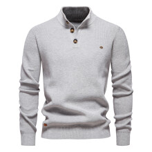 (SW833-LightGrey, EUR L 80-90kg) Men's Clothing  Modern Mens Mock Neck Button up Cotton Pullover Sweaters Casual Social Knit Turtleneck Autumn Winter