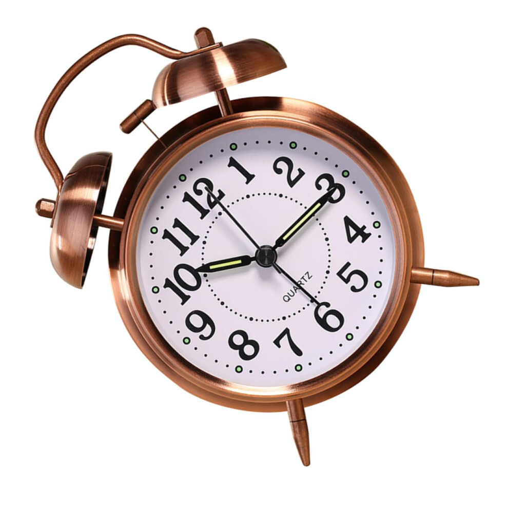 Retro Metal Alarm Clock with Luminous Dial, Silent Twin Bell Design for Bedroom, Copper Finish