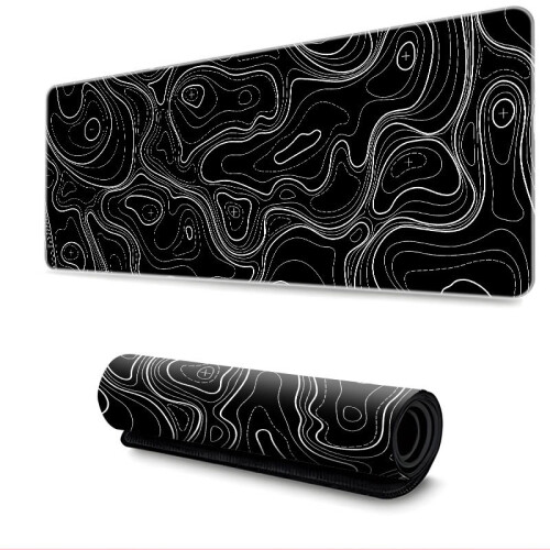 Topographic Contour Extended Large Mouse Mat Desk Pad Black M