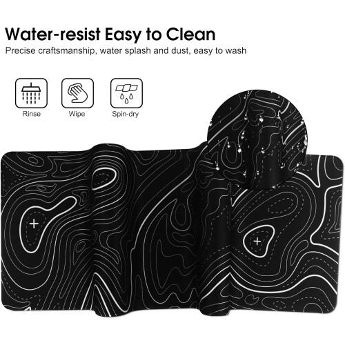 Topographic Contour Extended Large Mouse Mat Desk Pad Black M 2