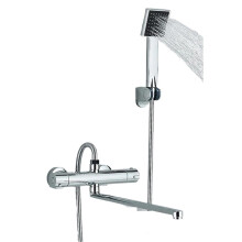 Thermostatic Bath and Shower Faucet Set Wall Mounted Chrome Long Spout Mixer (Set of 2)