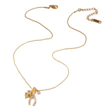 Adjustable Clovers Pendant Necklace Stainless Steel Chain Zircon