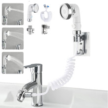 Douchette à main avec flexible télescopique et 3 modes de sortie, douchette réglable et économe en eau.