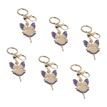 6 Pieces Stylish Angel Key Rings Rhinestones Embellished-Blue