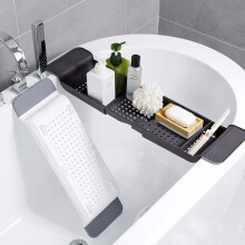 Luxe spa-ervaring, uitschuifbare badplank, wit/zwart, verstelbaar opbergrek met afvoer- en ventilatiesysteem, duurzaam ABS-materiaal, antislip