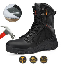 (black, 44) Men Clothing High-Top Anti-Smashing Work Boots Outdoor Waterproof Safety Shoes Steel Toe Non Slip Men's Boots Fashion