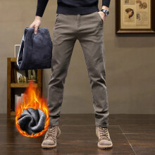 (Coffee, 34) Winter Warm Clothing 2025 Winter Korean Fashion Fleece Men's Casual Pants Slim Straight Youth Warm Trousers Thickened