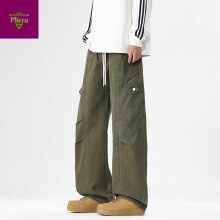 (2XL, Army Green) Men's Clothing  Casual Men's Retro Loose Casual Long Pants Pure Cotton Straight Wide-Leg cargo pants for men