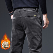 (Dark Grey, 32) Winter Warm Clothing Winter Men's Corduroy Warm Casual Pants Fleece Thick Pants Stretch Business Fashion Trousers Korean