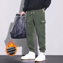 (green, Asia M (28-29)) Men's Clothing Men's Winter Wool Pants Fashionable Street Loose Warm Fleece Running Sports Pants Velvet Corduroy Work