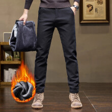 (black, 36) Winter Warm Clothing 2025 Winter Korean Fashion Fleece Men's Casual Pants Slim Straight Youth Warm Trousers Thickened