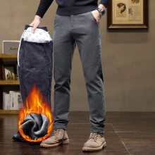 (GRAY, 30) Winter Warm Clothing 2025 Winter Korean Fashion Fleece Men's Casual Pants Slim Straight Youth Warm Trousers Thickened