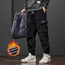 (black, Asia 5XL (40)) Men's Clothing Men's Winter Wool Pants Fashionable Street Loose Warm Fleece Running Sports Pants Velvet Corduroy Work