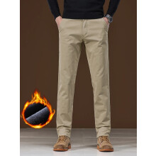 (Khaki, 36) Men's Clothing Winter Fleece Men's Casual Pants Business Straight Thick Warmth Fashion Velvet Trousers Classic Solid