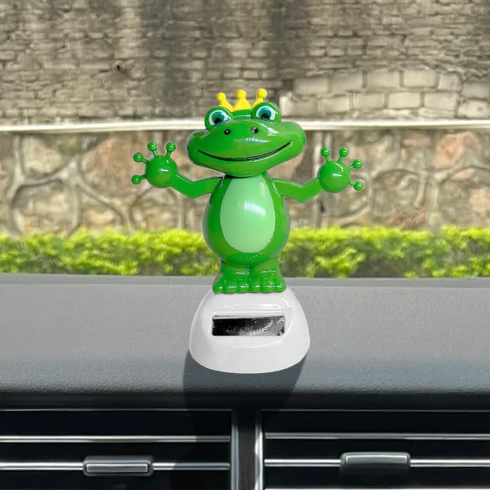 Solar Powered Car Ornament Dancing Frog Dashboard Decor, Cute Animal Shaking Head Frog White 9426802770346