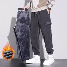 (GRAY, Asia 5XL (40)) Men's Clothing Men's Winter Wool Pants Fashionable Street Loose Warm Fleece Running Sports Pants Velvet Corduroy Work