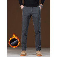 (GRAY, 34) Men's Clothing Winter Fleece Men's Casual Pants Business Straight Thick Warmth Fashion Velvet Trousers Classic Solid