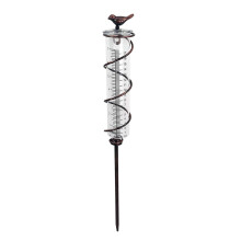 Rustproof Decorative Iron Rain Gauge with Bird Ornament for Precise Garden Rainfall Measurement