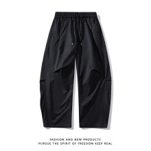 (black, 2XL) Men's Clothing 270g cotton fabric 2025 banana pants casual pants functional machete workwear polyester loose straight