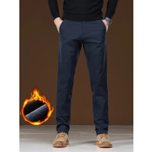 (Navy Blue, 31) Men's Clothing Winter Fleece Men's Casual Pants Business Straight Thick Warmth Fashion Velvet Trousers Classic Solid