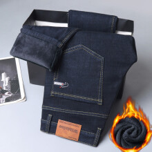 (black, 29) Men's Clothing Winter Fleece Warm Straight Business Fashion Jeans Stretch Thermal Warm Flannel Work Denim Trousers