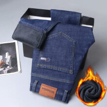 (Blue, 31) Men's Clothing Winter Fleece Warm Straight Business Fashion Jeans Stretch Thermal Warm Flannel Work Denim Trousers