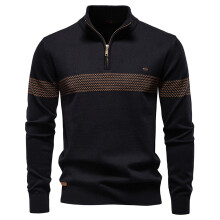 Men's Clothing Classic Thermal Men's Sweater Half Zip Knit Pullover Thick Warm Striped Design Wool Blend Cable Knitted