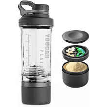 (As show, Black) 21oz Protein Shaker Bottle with Powder Storage Container-Gym Shaker Cups for Protein Shakes with Wire Whisk Balls
