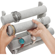 Triple Jewelry Organizer Tower for Bracelets and Watches, Prevents Scratches Elegant Display with 3 Removable Rods, Space Saving Multi Level Design
