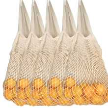Sacs en filet de coton, sacs à provisions réutilisables, transparents, parfaits pour la plage et le rangement, avec longue poignée, lot de 5