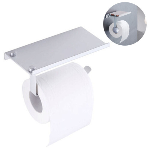 Elegant toiletpapirholder, integreret telefonhylde til problemfri multitasking, rustfri aluminiumslegeringskonstruktion