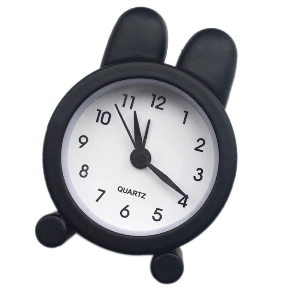 Mini Metal Rabbit Ear Alarm Clock With Silent Movement For Bedside Dorm Home Decor Black