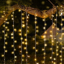 Decorative Lights for Christmas Window, USB Powered 300 LED Fairy Curtain Lights with 8 Modes and Timing Function, Waterproof String Lights for Indoor