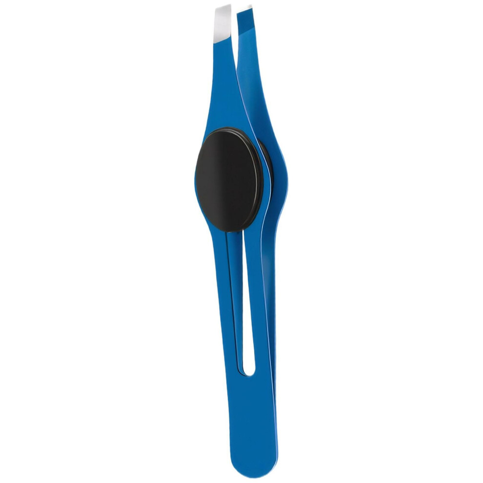Blue Eyebrow Tweezers Stainless Steel Precision Slant Tip With Ergonomic Grip For Grooming
